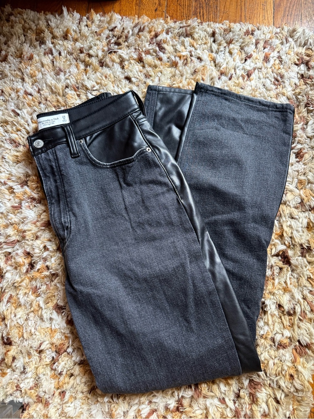 Abercrombie & Fitch Ankle Straight Ultra High Rise Denim/Leather Jeans